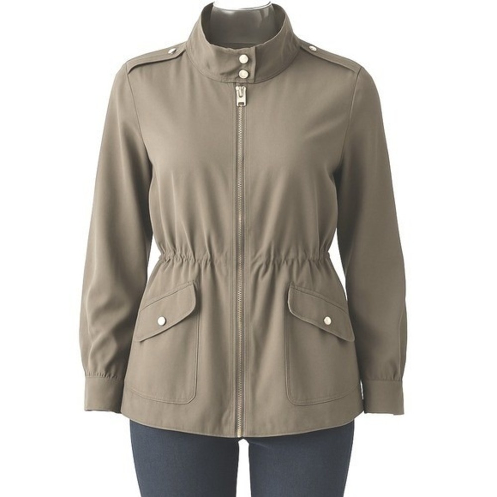 Zara Basic Military Jacket Women's Small Olive Green Full Zip Utility